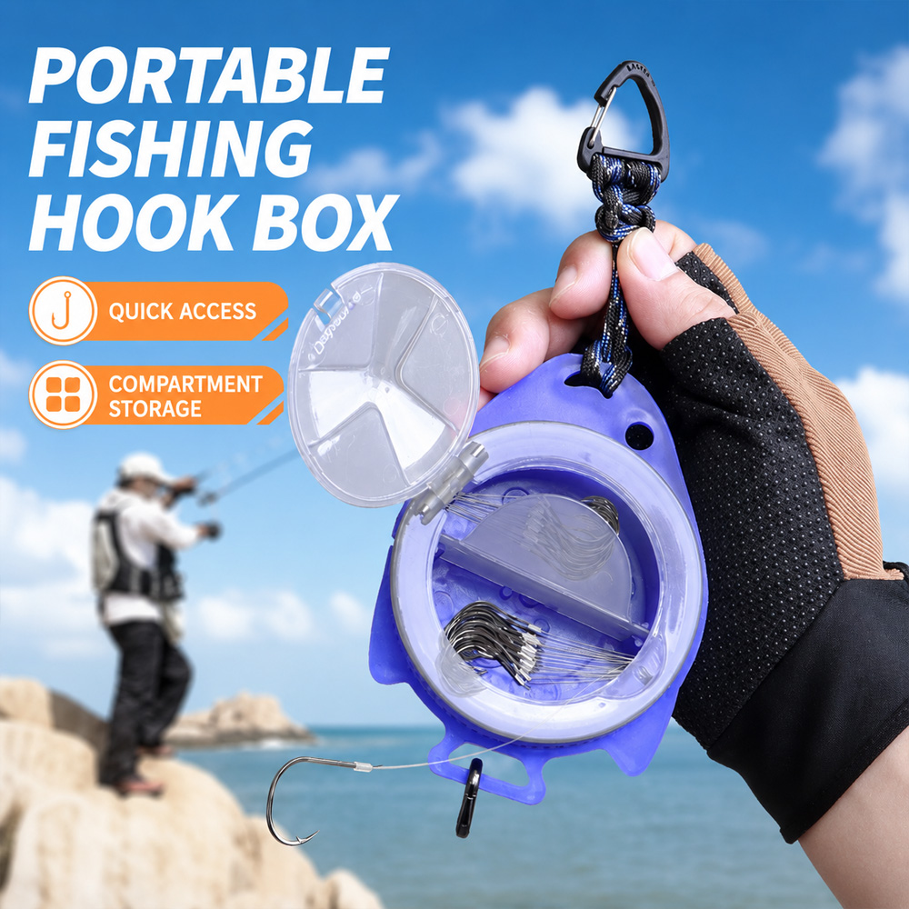 Fishing Line Box - VIKINGAR ポータブルスイベルサブラインフックボックス 大容量回転式釣り針収納ボックス カラビナクリップ付き 海釣り用